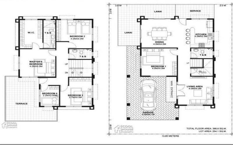 Plan d'architecte 2D de la villa